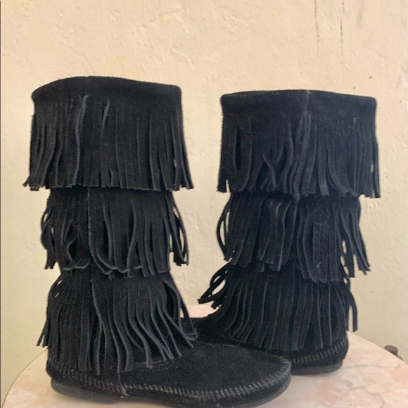 Black suede fringe boot size 6 boho festival boots - Picture 4 of 8